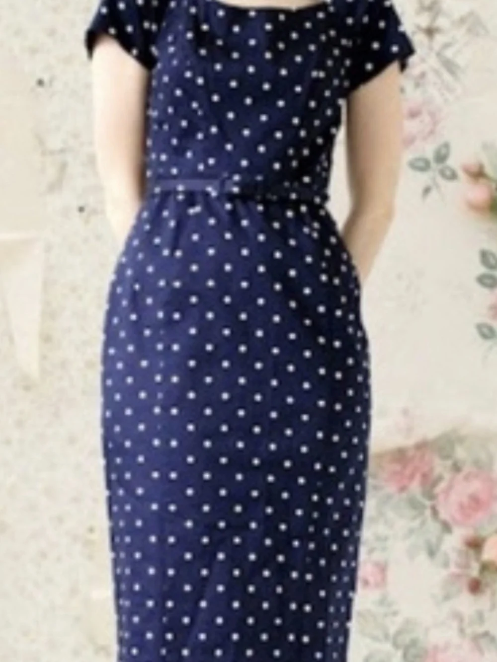 Eva Mendes for New York & Company Navy Polka Dot Belted Dress